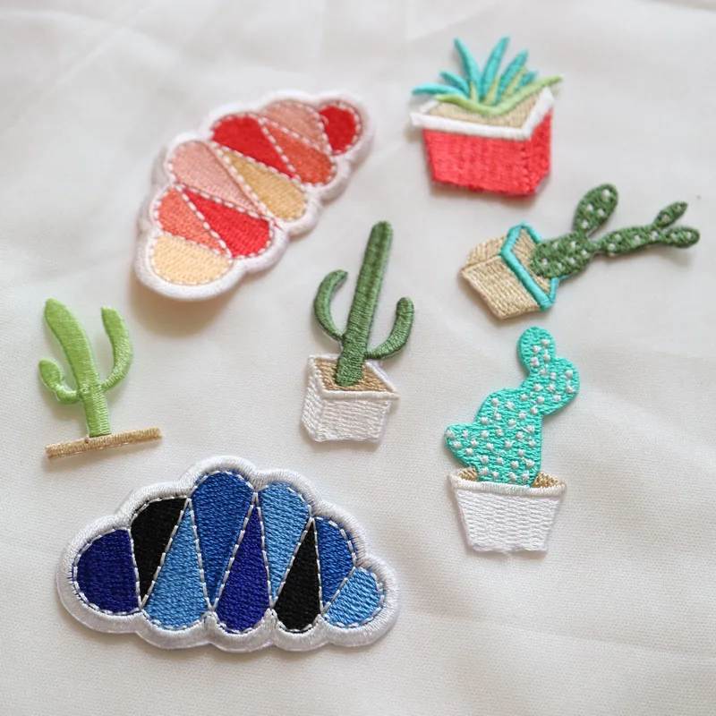 7pc/lot iron on cloud cactus patches for clothing Small embroidery ironing applique parches sticker bags backpack jeans | Дом и сад
