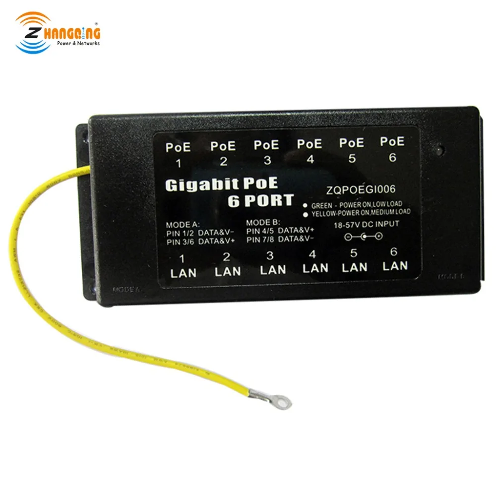 Gigabit Patch Panel 6 Port Passive PoE Injector With 48V 60W Power Supply 1 Set For IP Camera | Безопасность и защита