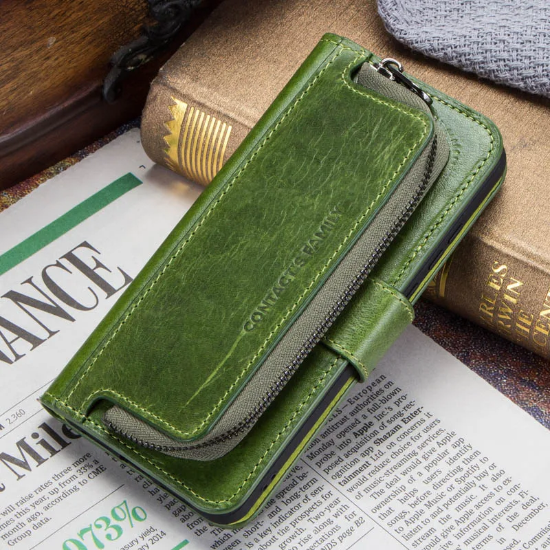 CF1008-Green Роскошный винтажный Чехол-книжка Crazy Horse из натуральной кожи для Xiaomi 8, чехол-кошелек со слотом для карт, чехол для Xiaomi 8, чехол для наушников, чехол для монет - Цвет: CF1008-Green