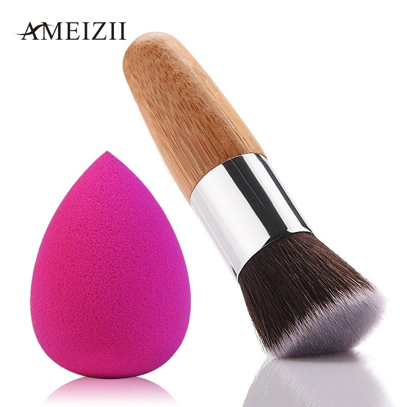 AMEIZII 1 шт. бамбуковые Кисточки для макияжа портативная плоская кисть румян