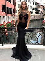 mermaid dress 2019 satin special occasion custom made party gowns sexy illusion black long prom dresses