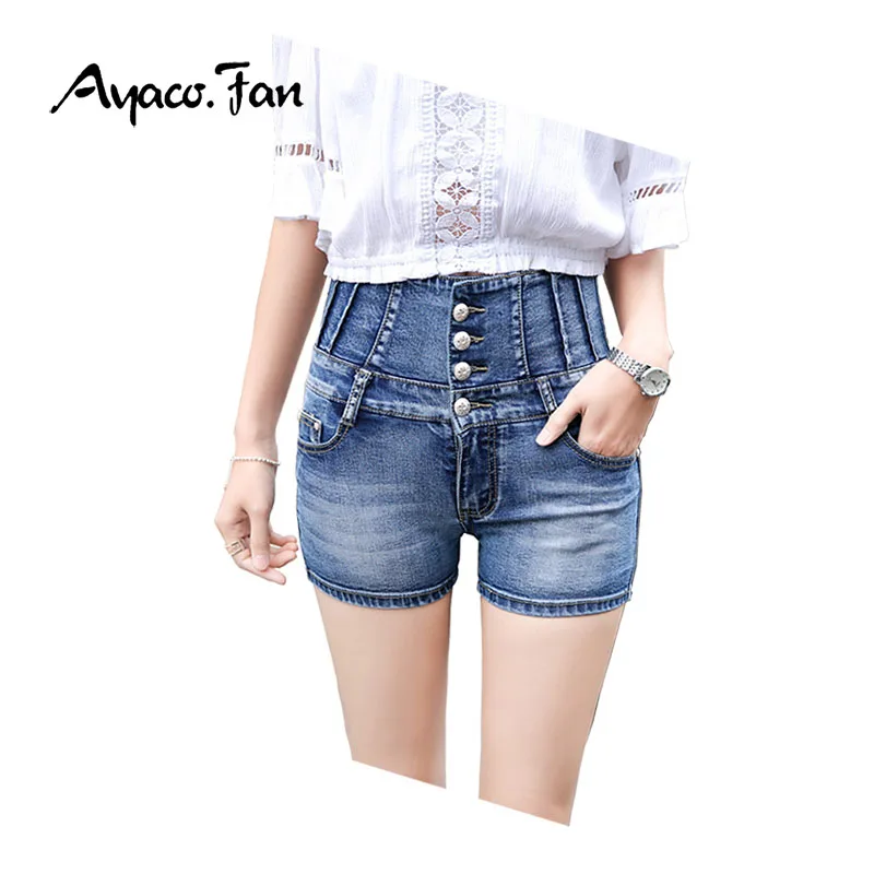 2019 женские джинсовые шорты Лето ретро Эластичный Высокая талия сзади крест Feminino