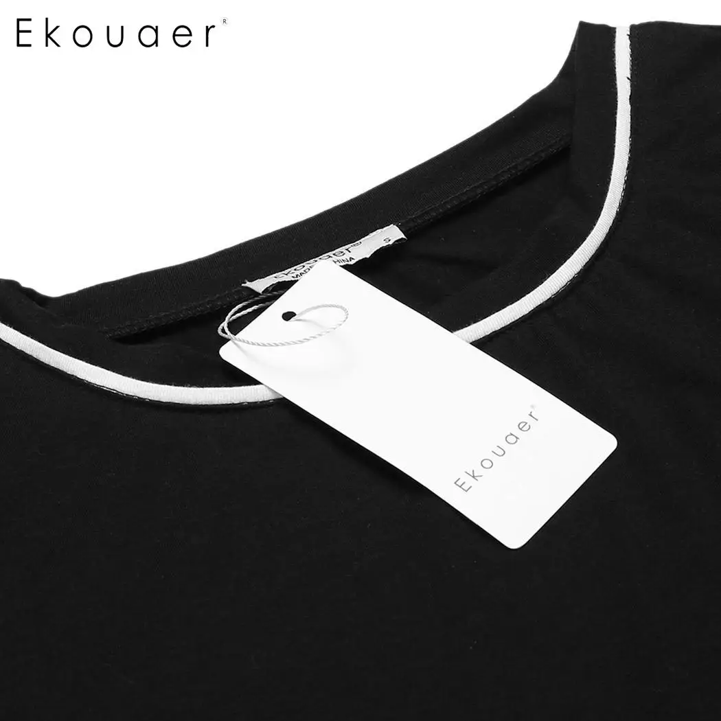 Ekouaer Женская Повседневная Пижама с круглым вырезом футболка коротким рукавом и