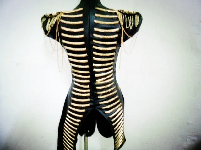 2016 черный кожаный боди на цепочке сексуальные атмосферные костюмы DJ певицы DS