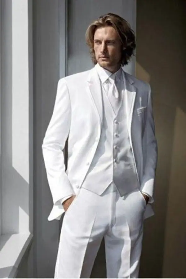 

Slim Fit White Best Man Groomsman Men's Wedding/Prom 3 Piece Suits Groom Tuxedos