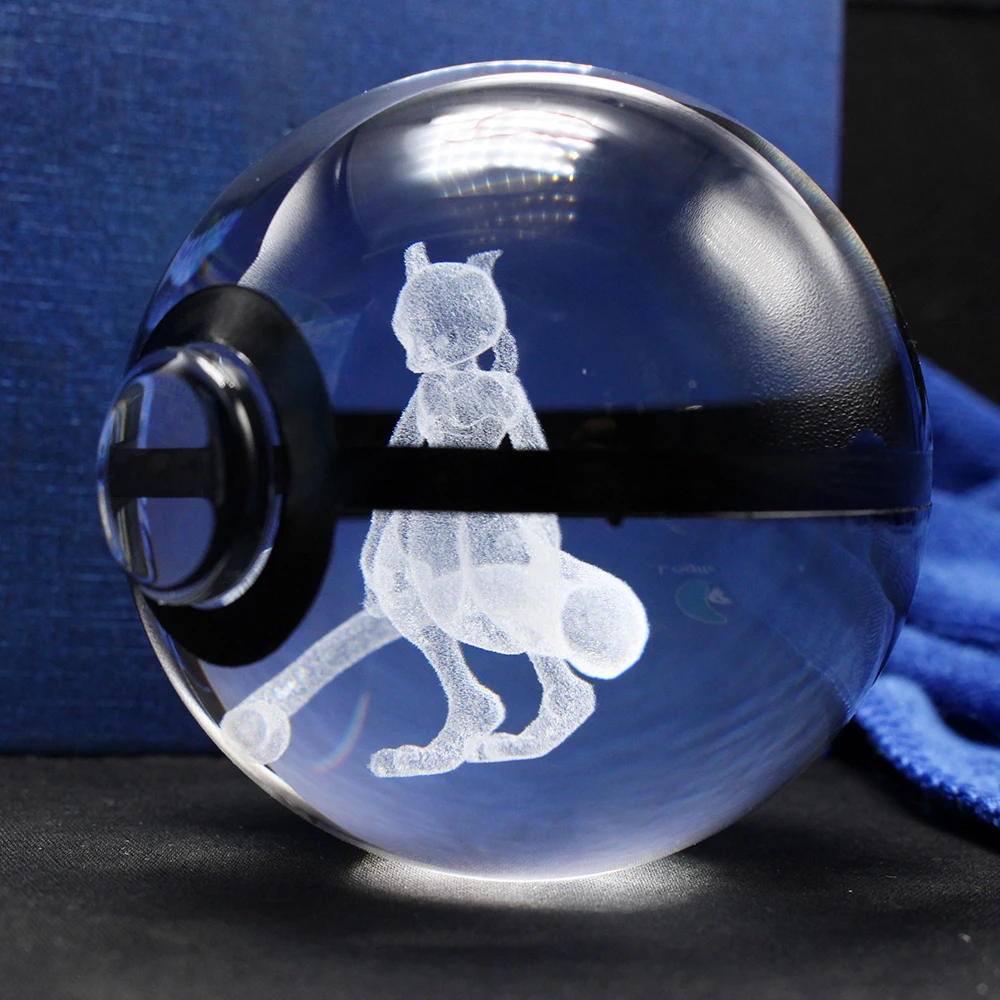 Новая милая Мода Mewtwo Pokemon to ball 3D гравировка хрустальный шар со светодиодной базой