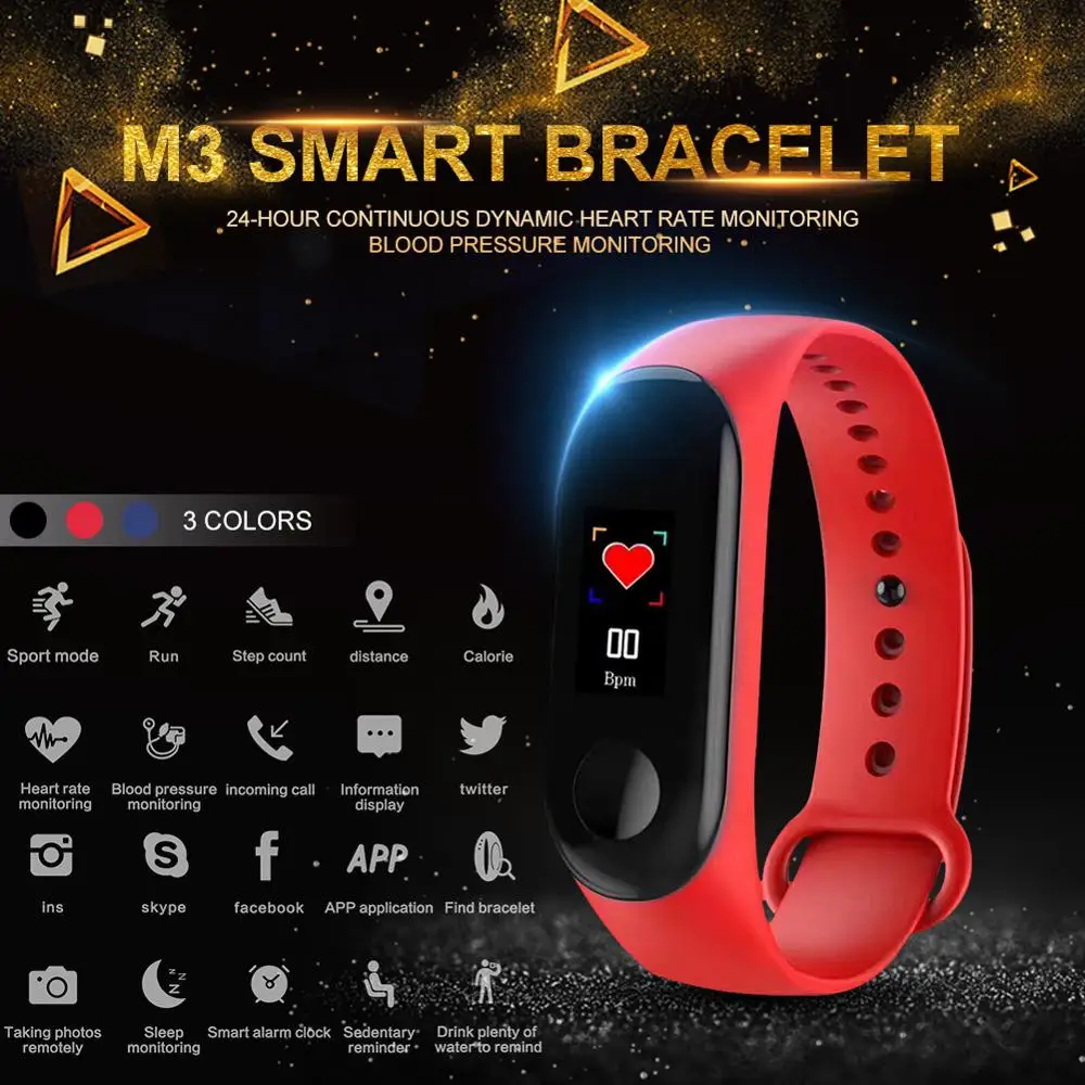 2019 тренажерный зал Bluetooth M3 шагомер сердечного ритма фитнес браслет отслеживание