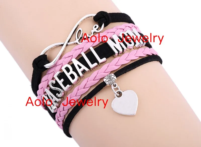 Бейсбольный Браслет бесконечность черный/розовый ваш собственный дизайн