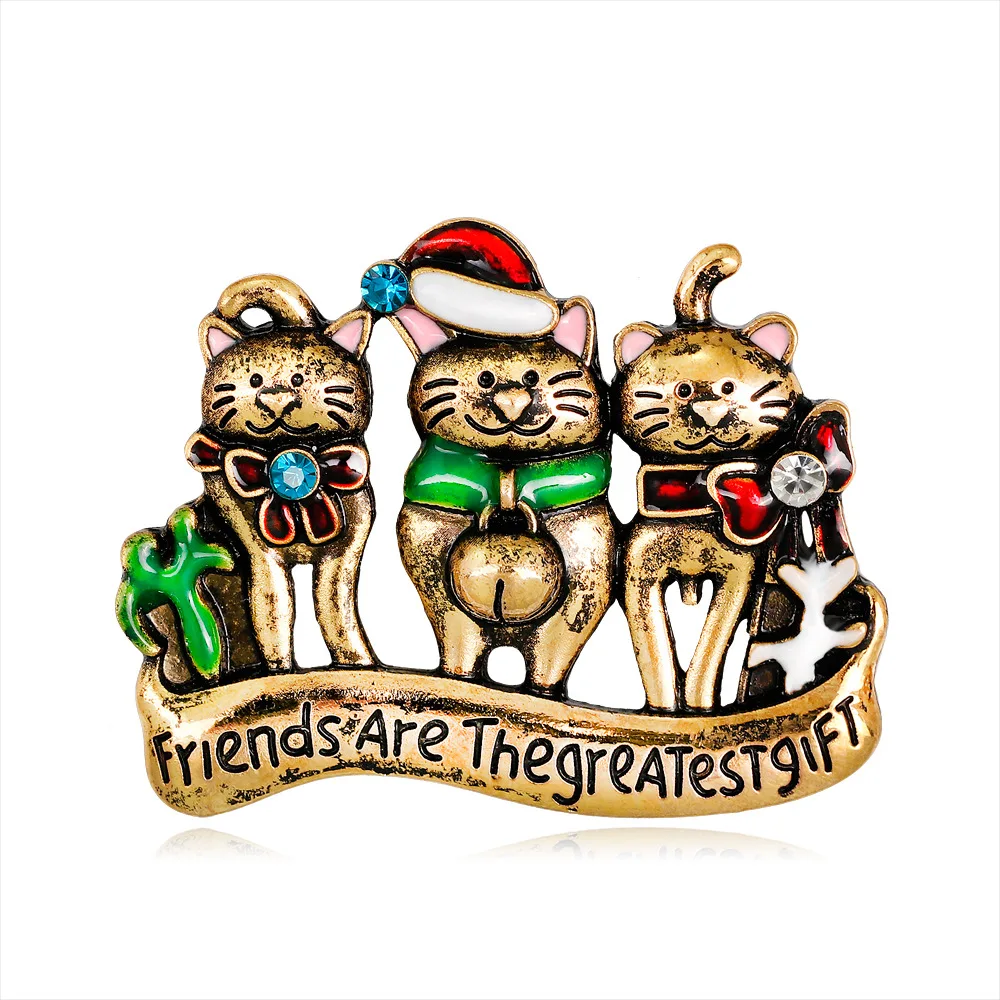 

50pcs Three Friendly Cats Christmas Gift Brooch Jewelry Pin