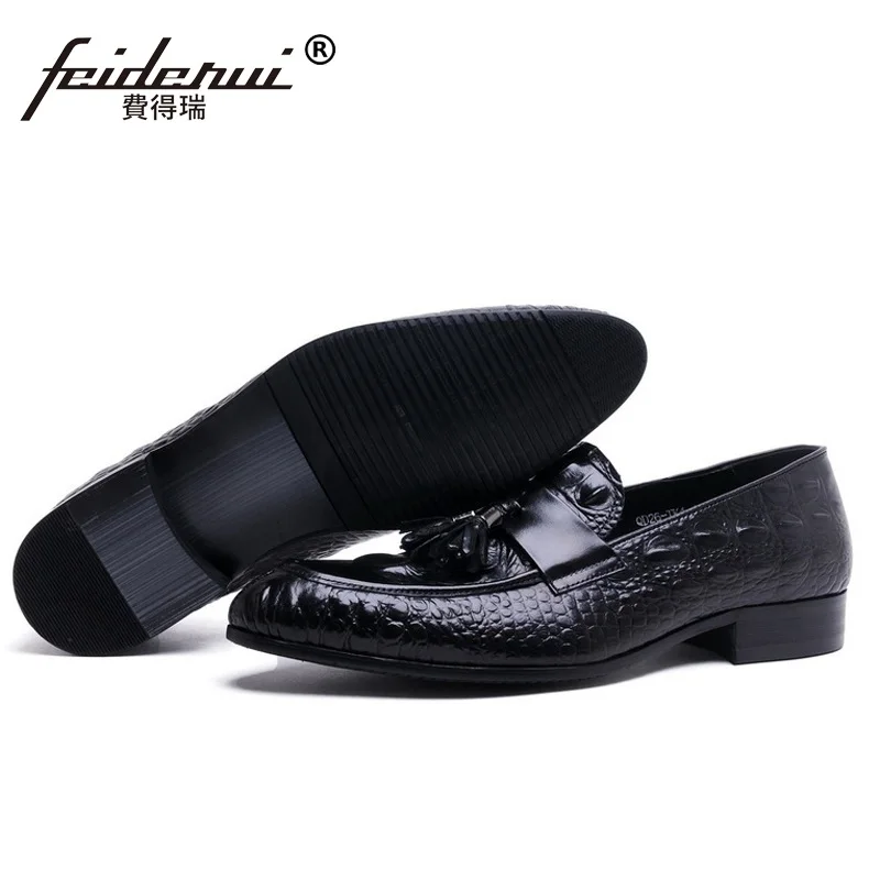 

Luxury Crocodile Man Casual Shoes Genuine Leather Comfortable Loafers Designer Brand Tassels Men's Business Flats EH76