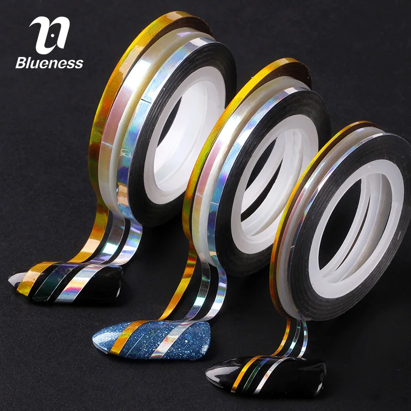 Blueness 9 ⑤ упак. разноцветные лазерные рулоны для ногтей полосатая лента линия
