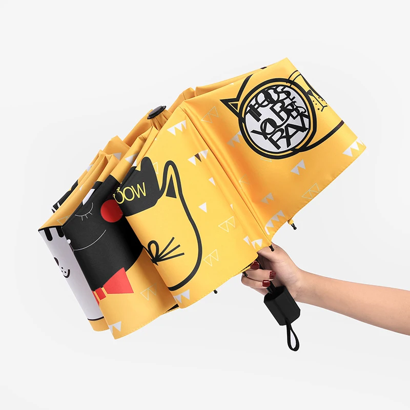 Модный женский зонт с мультяшным котом анти УФ черное покрытие женские пляжные