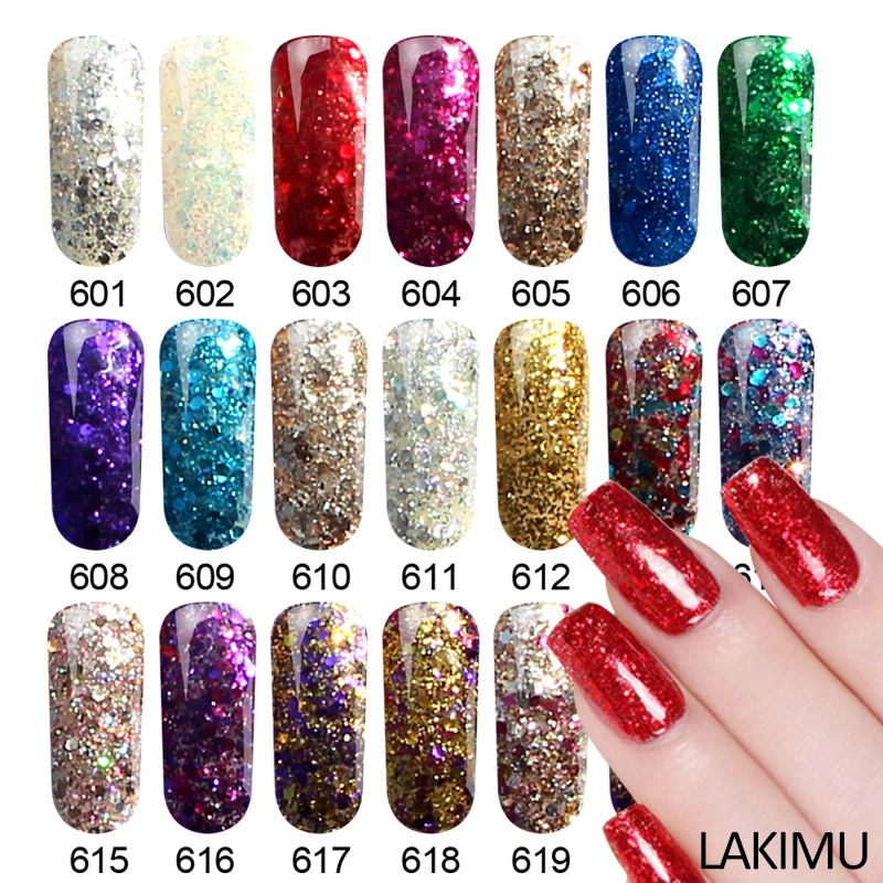 Lakimu профессиональный uv гель Лаки бриллиантовый Гель лак с блестками для ногтей