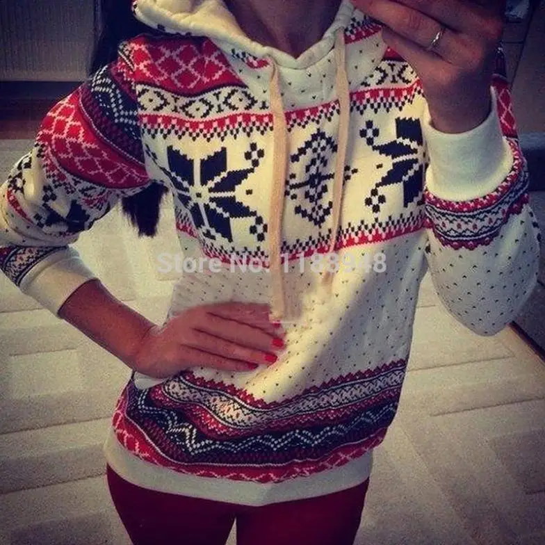 Free Shipping 2014 Women Hoody Christmas Sportwear Harajuku Snowflake Printed Sweatshirt Pullover Moleton Feminine|hoodies music|sweatshirt