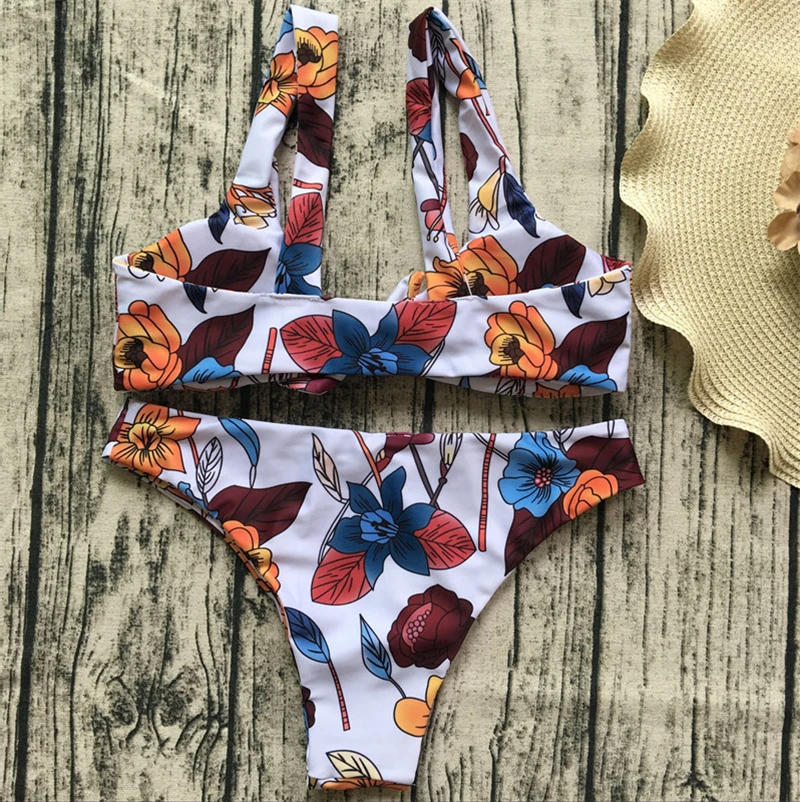 Купальник с цветочным принтом женский купальник бикини открытыми плечами