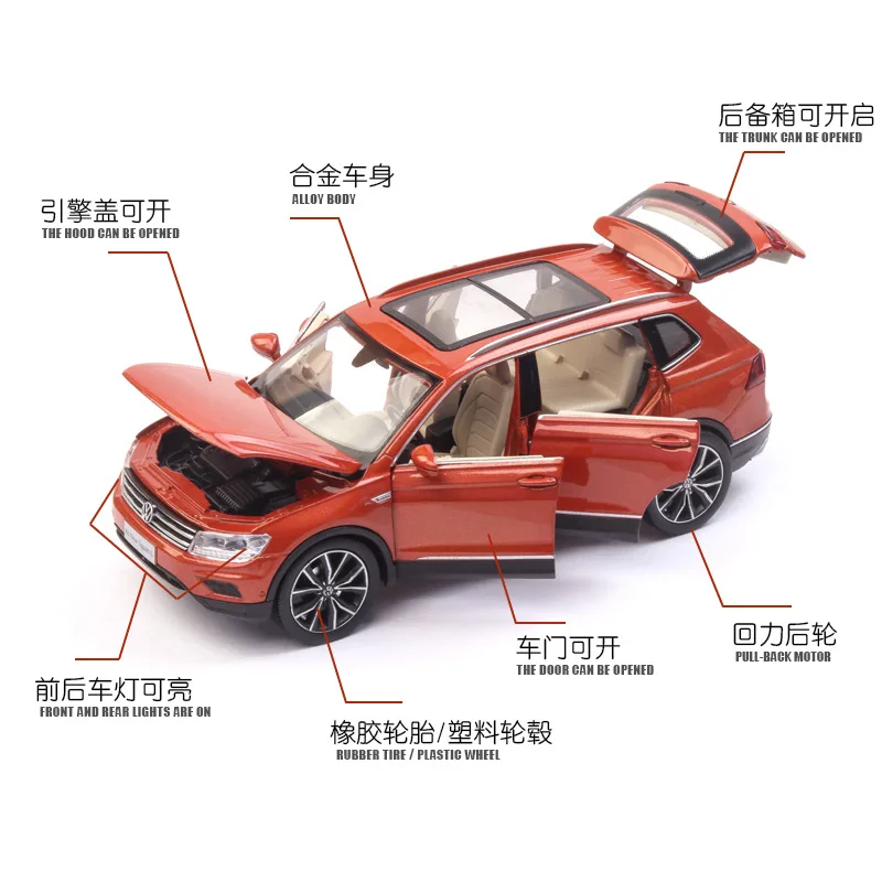 Литье под давлением 1/32 модель автомобиля SUV TiguanL Имитационные машины из сплавов