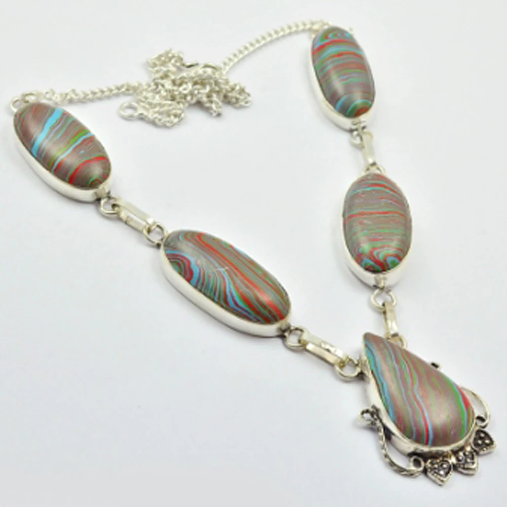 

Rainbow Calsilica Necklace Silver Overlay over Copper, 54cm , N2922