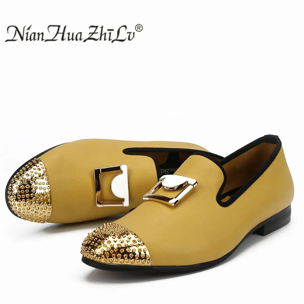 Men Casual shoes Fashion New Handmade White Leather Loafers With Gold Buckle Wedding And Party Dress Shoes | Обувь