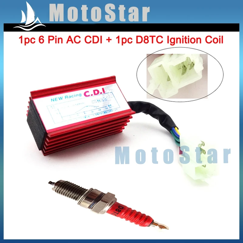Красная гоночная 6 контактная Коробка зажигания переменного тока CDI D8TC Свеча для