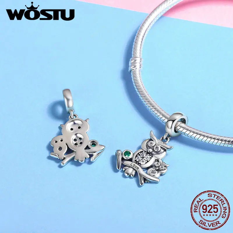 WOSTU Аутентичные 100% Стерлинговое Серебро 925 пробы милые сова любовь сюжетные