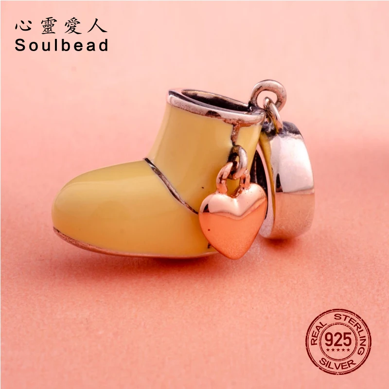 Soulbead S925 Стерлинговое Серебро с розовым золотом эмалевые акценты снежные сапоги