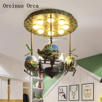 cartoon creative fighter chandelier boys bedroom childrens room lamp american personality camouflage aircraft led ceiling lamp