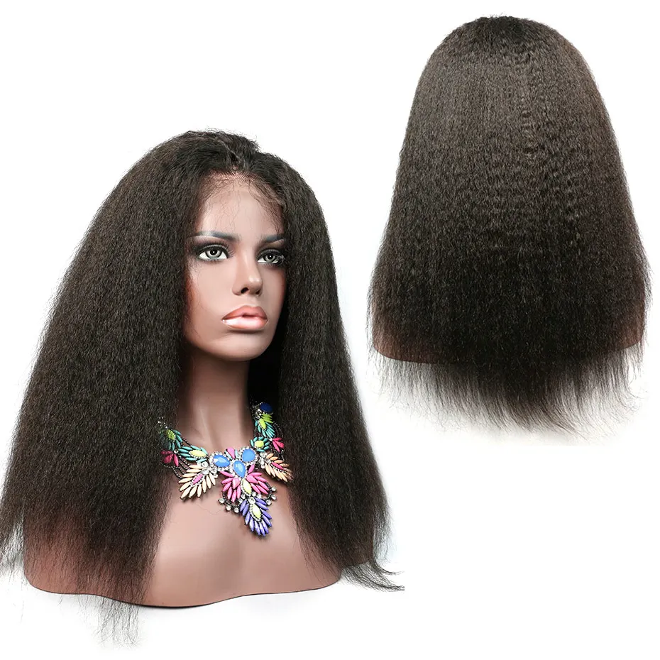 Kinky Straight Lace Front Human Hair Wigs Glueless Brazilian Remy Pre Plucked 150% Density human hair wigs | Шиньоны и парики
