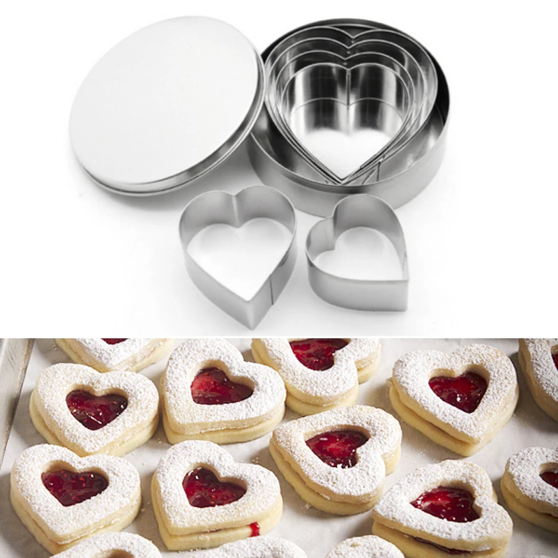 6Pcs Heart-shaped Cookie Biscuit Cutter Set 6 Valentine Pastry Donut Cutter Set Heart Cookie Cutters Baking Metal Ring Molds