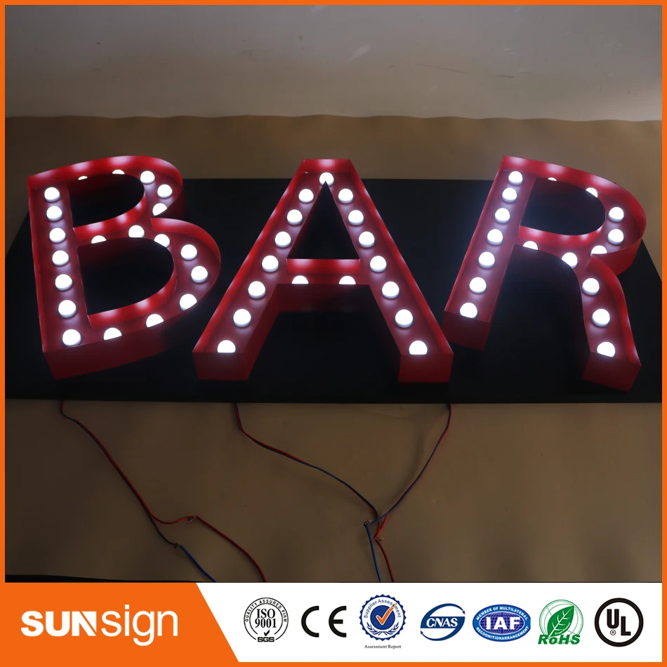 3D marquee letter lights stainless steel light bulb letter signs exterior waterproof shopfront signs