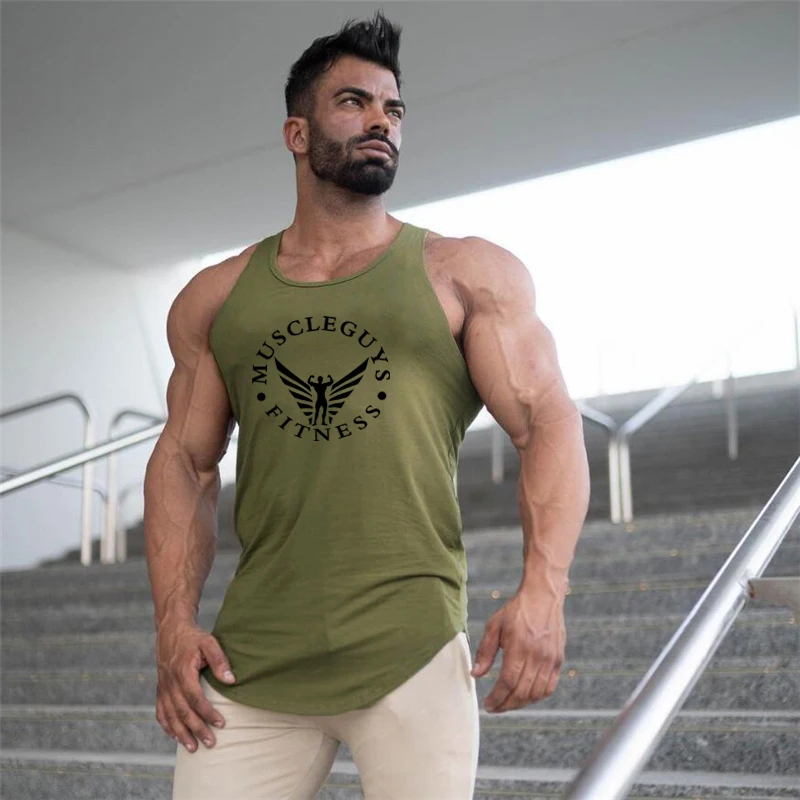 

Muscleguys Brand Men Gym Clothing Bodybuilding Stringer Tank Top Men Fitness Singlet Sleeveless Shirt Solid Cotton Muscle Vest
