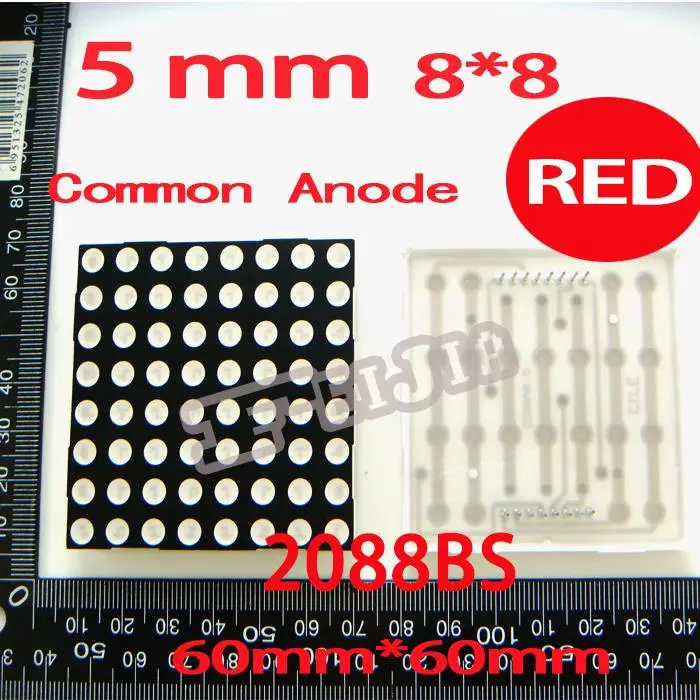 5 шт./лот мм 8x8 Красный общий анод 60*60 Светодиодный точечный матричный цифровой