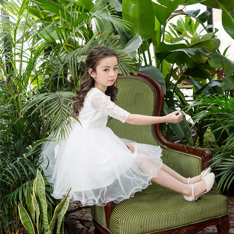 Birthday White Girls Dress Half Sleeve Flower Girl Vestido for Party Wedding 2022 Clothes 3 4 6 8 10 12 Years Old RKF174009 | Детская