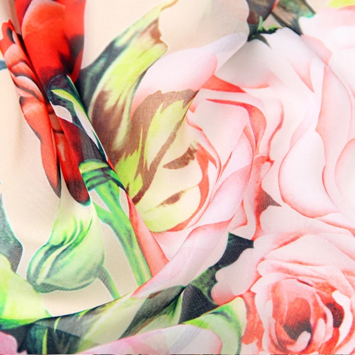 100%Pure PRINTED SILK CHIFFON 135cm width 8momme Silk Chiffon Roll Yarn Fabric New Arrival 2018 Free Shipping Dancing Rose 061 | Дом и сад