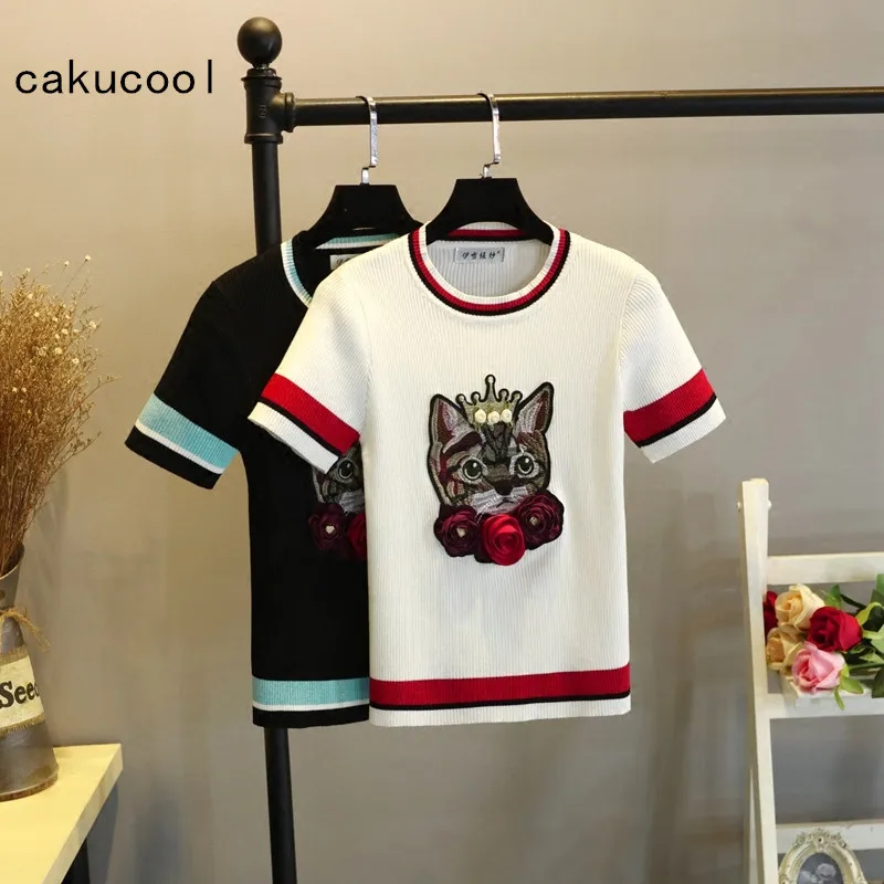 Женская Летняя трикотажная футболка Cakucool тонкий облегающий джемпер с 3D рисунком