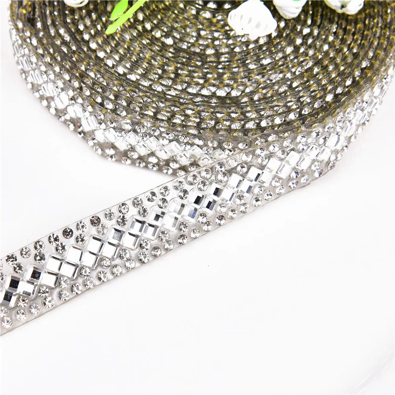 2 ярда Квадратные прозрачные стразы с горячей фиксацией ширина 12 мм|Стразы| |