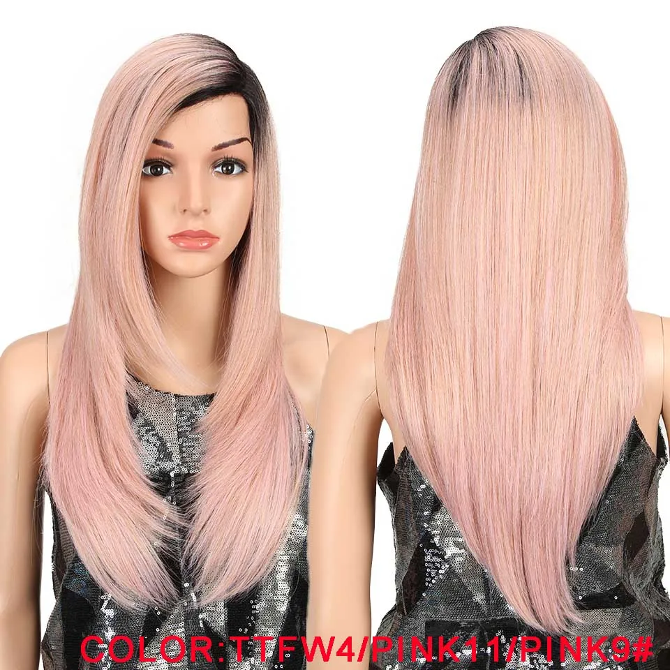 TTFW4-PINK1-1PINK9 Волшебные волосы 24 дюйма длинные прямые синтетические парики на шнурках спереди для черных женщин высокотемпературные волокна розовый натуральный парик для волос - Цвет: TTFW4-PINK1-1PINK9