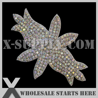 

(25pcs/lot) Crystal AB Silver Rhinestone Applique Beaded Patch, X1-RAT2036