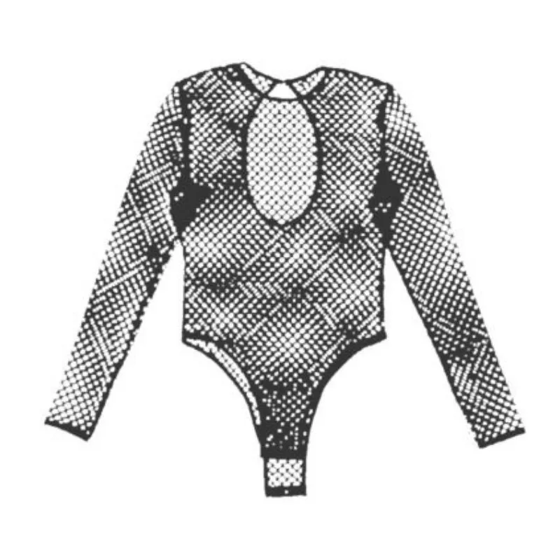 

Sexy Mesh Fish Net Slim Bodysuit Women Hollow Out Leotard Top Black Long Sleeve Playsuit Jumpsuit Short Romper Clubwear