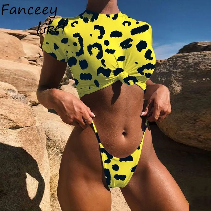 Fanceey сексуальные купальники для женщин леопардовые бикини 2019 Mujer укороченный топ