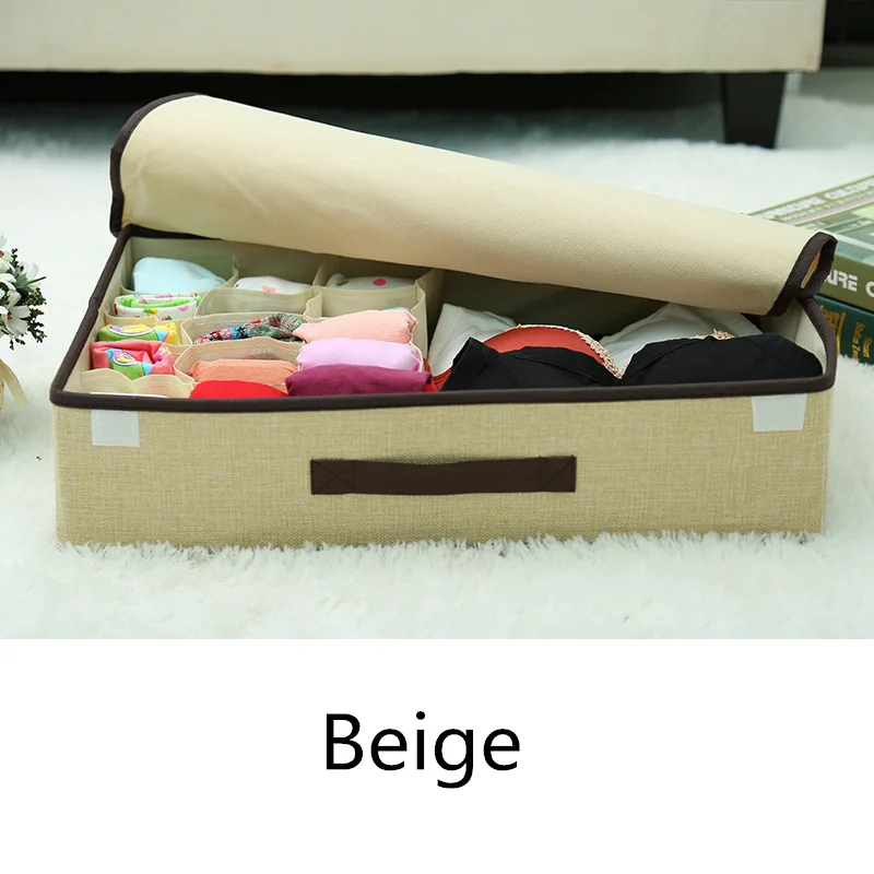 Beige Складной Soild хлопок белье Органайзер качество дома аккуратный ящик Органайзер для носки для хранения нижнего белья, бюстгальтеров коробка 16 сетки - Цвет: Beige
