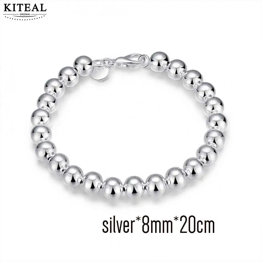 silver8mm20cm 3 цвета, модный серебряный браслет для женщин, 4 мм, 6 мм, 8 мм, 16, 18, 20 см, бусы на цепочке, мужские браслеты, подарок, 925 ювелирные изделия - Окраска металла: silver8mm20cm