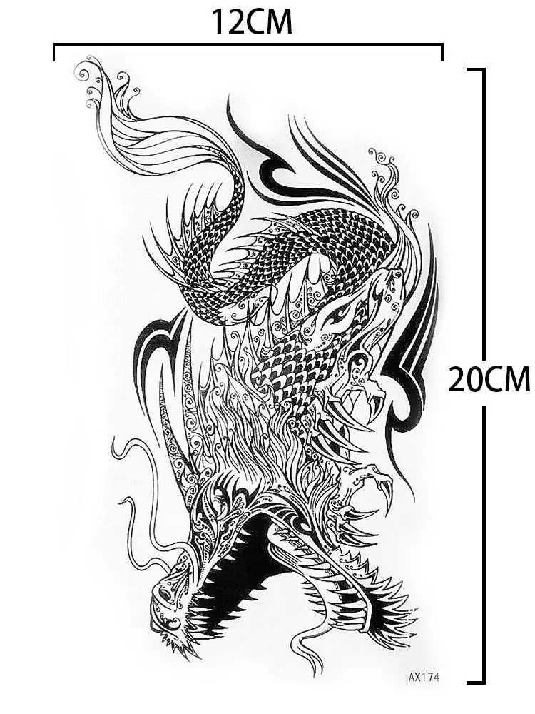 Waterproof Black Dragon Fly Tattoo Sticker Lower Back Shoulder Sleeve Arm Cool Men Temporary Fake Tattoos Drawings AX174 | Красота и