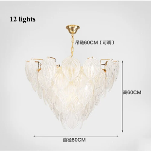 12 lights-dia80cm Современные стеклянные светодиодные люстры в виде листьев, освещение из Золотого Металла для гостиной, светодиодная подвесная люстра, Светильники для спальни, подвесные светильники - Цвет абажура: 12 lights-dia80cm