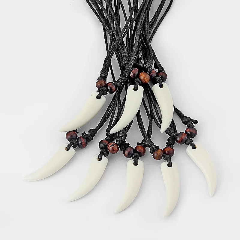 1 шт. три цвета этнический имитация зубов амулет вощеный шнур деревянные бусины