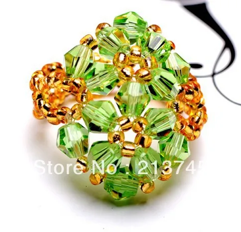 

Free Shipping!!! 2013 New Crystal Ring Green Double Flower Fashion Jewelry Pure Manual Weaving Fashion Rings Gift All code