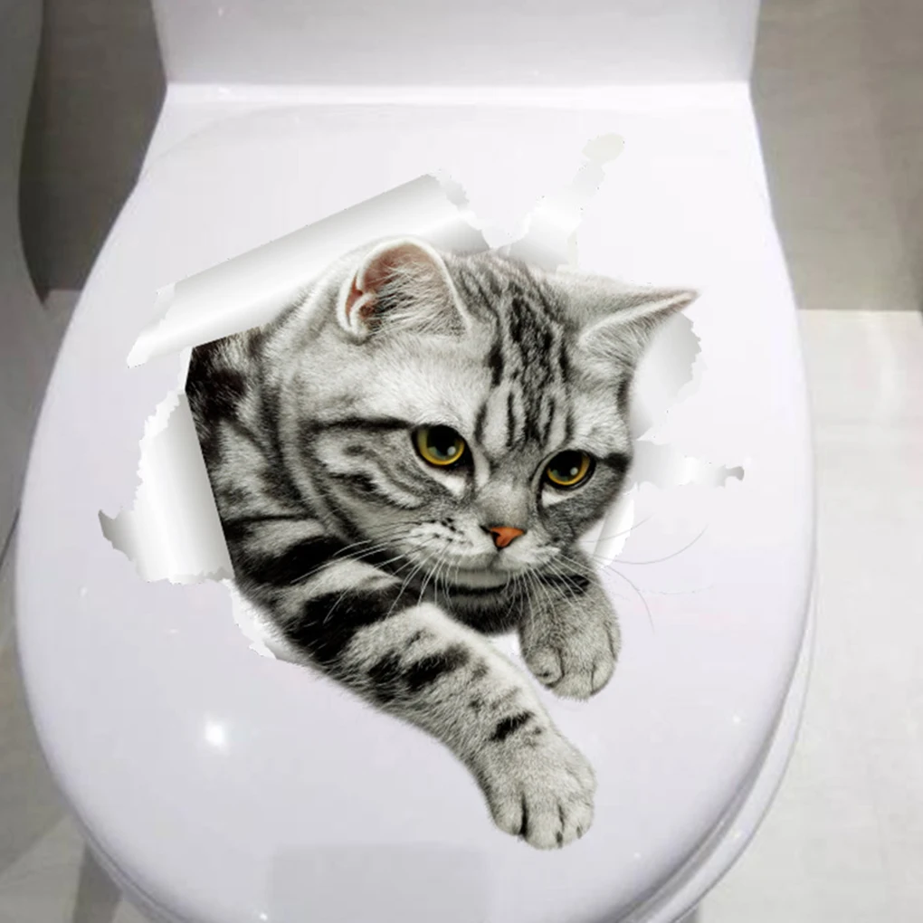 Настенные 3D наклейки на стену с изображением собаки кошки туалета отверстием для