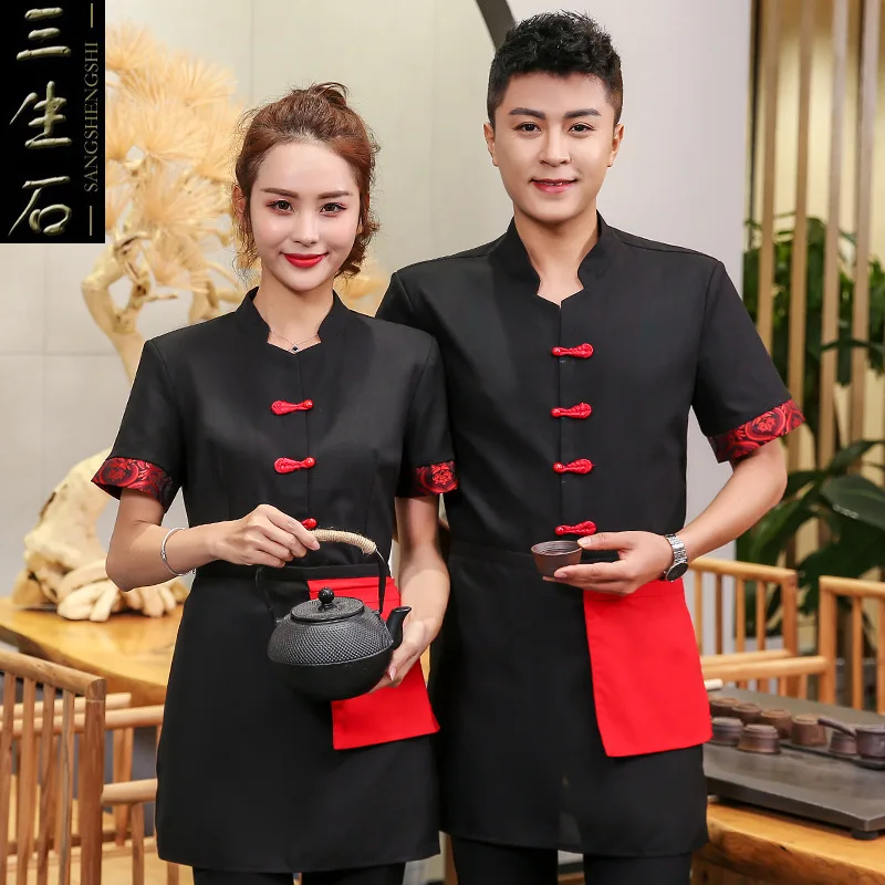 Рабочая одежда для официанта женская униформа с коротким рукавом китайского