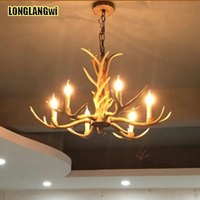 Светодиодная люстра в европейском стиле с 6 рожками лампа ретро из смолы рогами