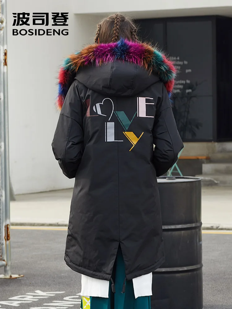 BOSIDENG зимний пуховик для женщин длинный свободный воротник из натурального меха
