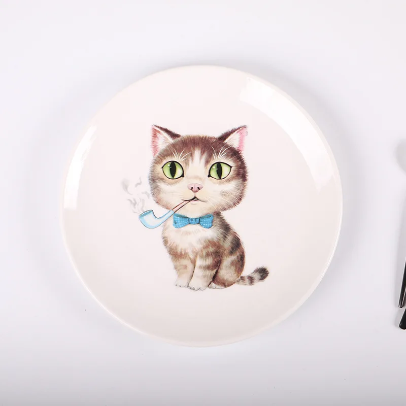 Милая керамическая тарелка с мультяшным котом столовая посуда милым цветным